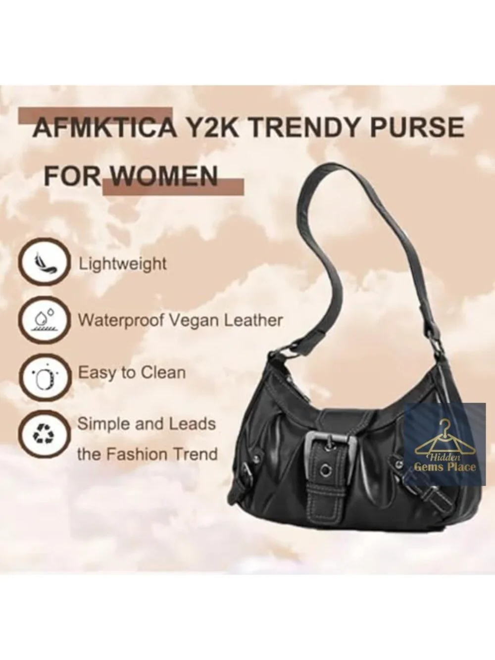 Faux Leather Y2K Hobo Shoulder Bag with Zipper & Magnetic Clasp